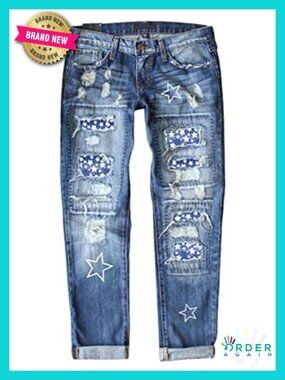 Boyfriend Skinny Distressed Patchwork Ripped Jeans